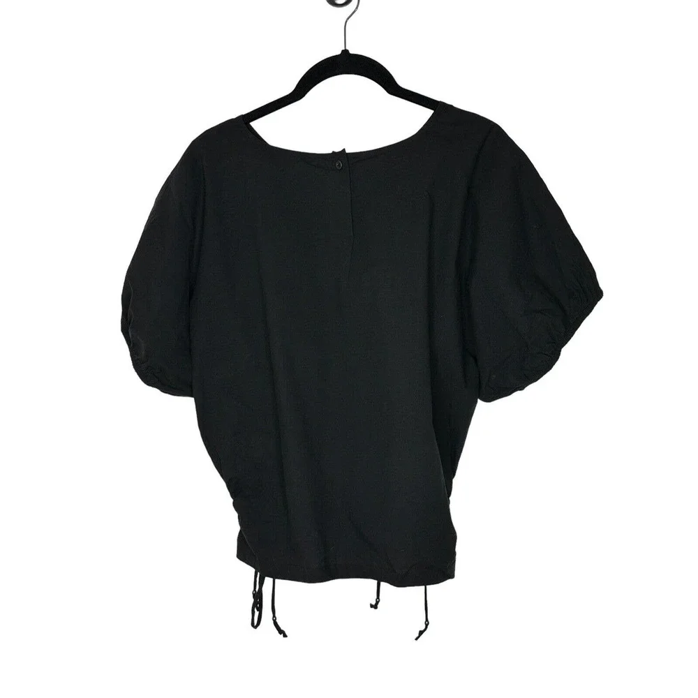 NWT‎ Madewell Womens Polplin Puff Sleeve Cutout Crop Top Shirt XL Cotton Black
